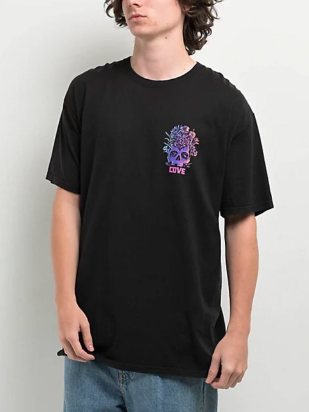 COVE Men Medium Surf Hipster Neon Skull Planter Black T-Shirt